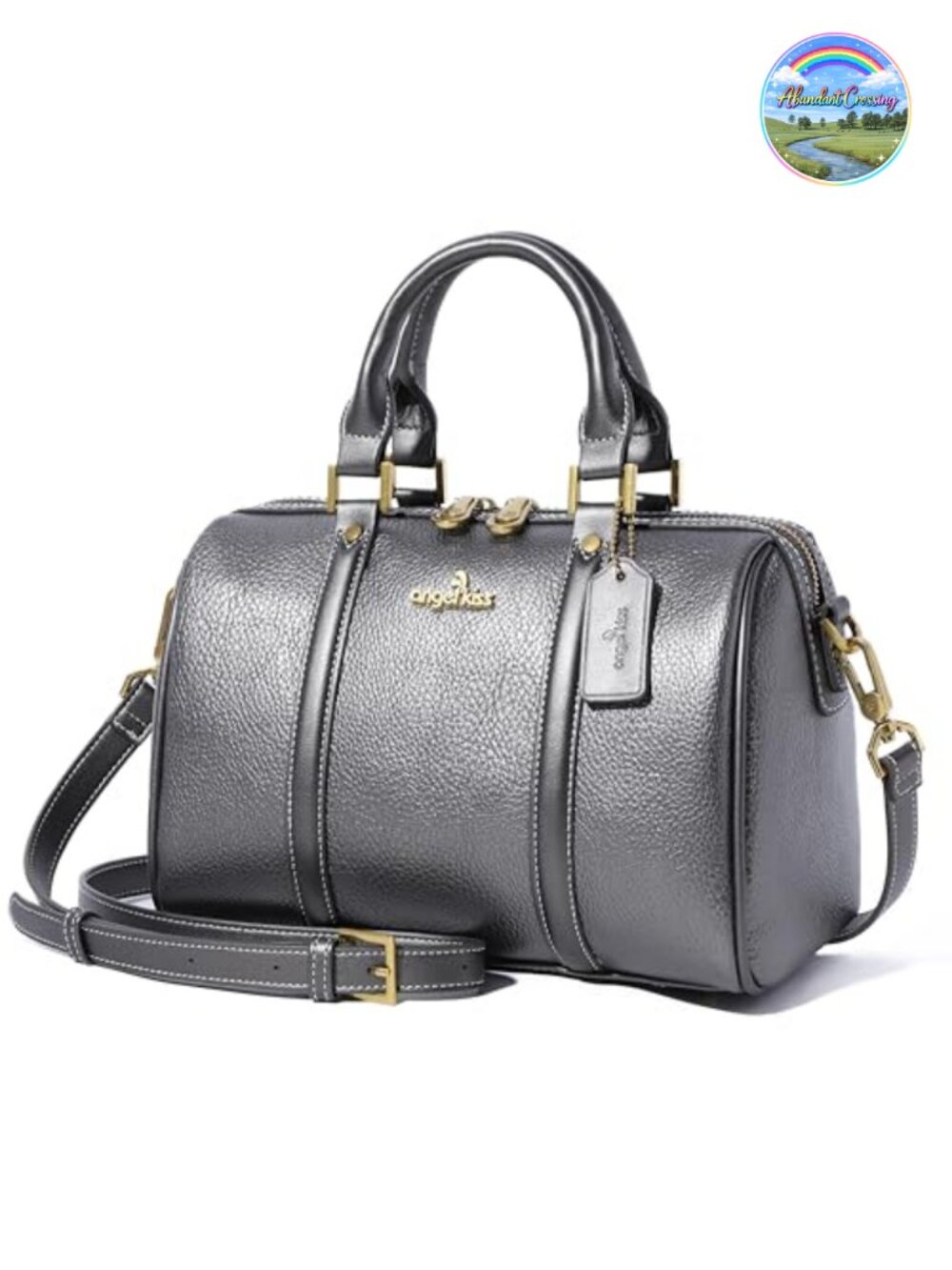 Vegan Leather Barrel Satchel Purse with Crossbody Strap